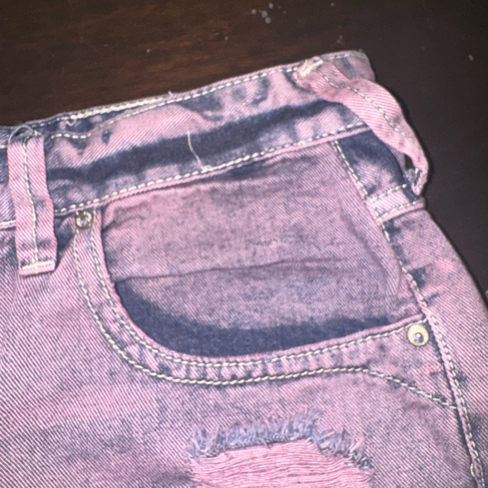 Free People We The Free Distressed Denim Cutoff Shorts Pink Purple Acid Wash 30 - Picture 4 of 6